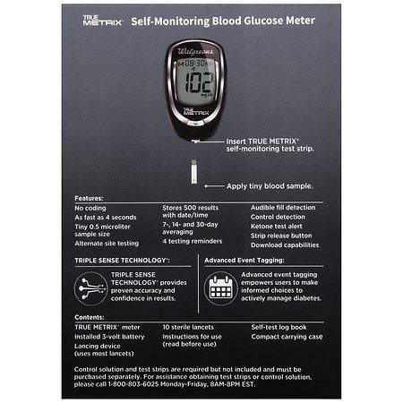 Walgreens Premium True Metrix Self-Monitoring Blood Glucose Meter Black
