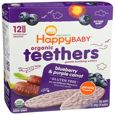 Happy Baby Gentle Teethers Organic Teething Wafers Blueberry & Purple Carrot