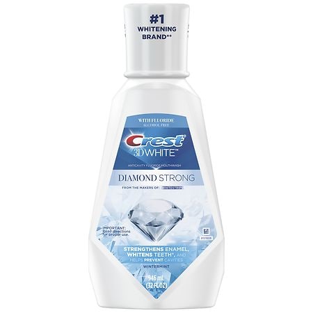 Crest 3D White Diamond Strong, Alcohol Free Fluoride Whitening Mouthwash Clean Mint