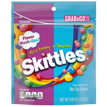 Skittles Flavor Mashups Wild Berry and Tropical Chewy Candy, Grab N Go Size Pineapple Passion Fruit, Wild Berry + Tropical