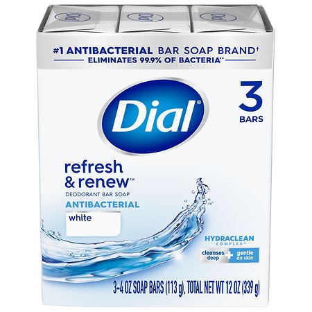 Dial Antibacterial Deodorant Bar Soap White, White White