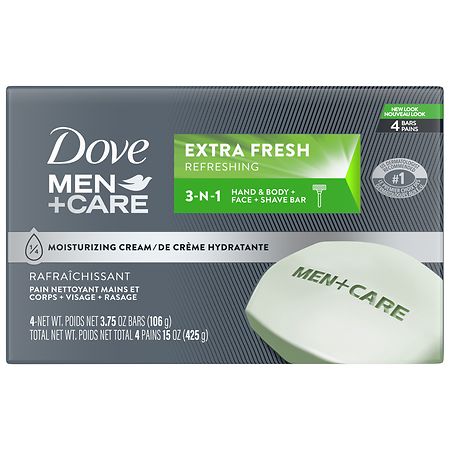 Dove Men+Care 3 in 1 Cleanser for Body, Face, and Shaving Extra Fresh, 4 Bars