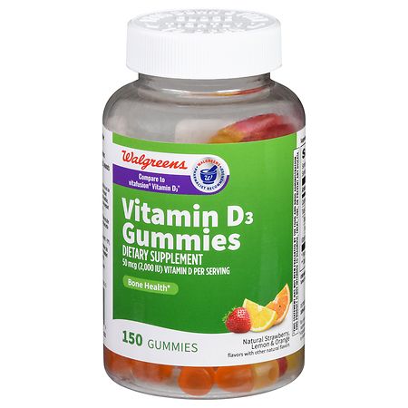 Walgreens Vitamin D3 50 mcg (2000 IU) Gummies Natural Strawberry, Lemon and Orange