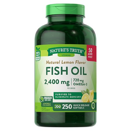 Fish Oil Omega 3 | 2400 mg | 250 Liquid Softgels | Burpless Lemon Flavor Pills | Non-GMO  Gluten Free Supplement | By Nature s Truth