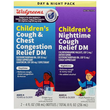 Walgreens Children's Cough & Chest Congestion Relief DM & Nighttime Cough Relief DM Grape & Fruit Punch