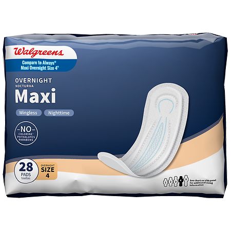 Walgreens Maxi Pads, Overnight, Wingless Size 4 (ct. 28)