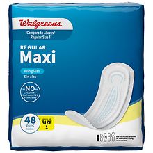 Walgreens Maxi Pads, Regular, Wingless Size 1 (ct. 48)