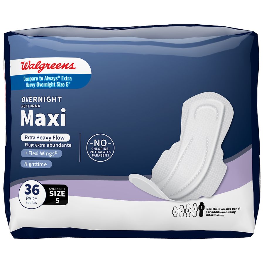 Equate Overnight Extra Heavy Flow Maxi Pads with Flexi-Wings®, 36
