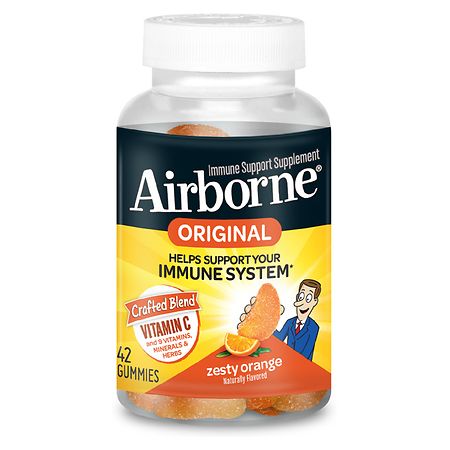 Airborne Vitamin C, E, Zinc, Minerals & Herbs Immune Support Supplement Gummies Orange