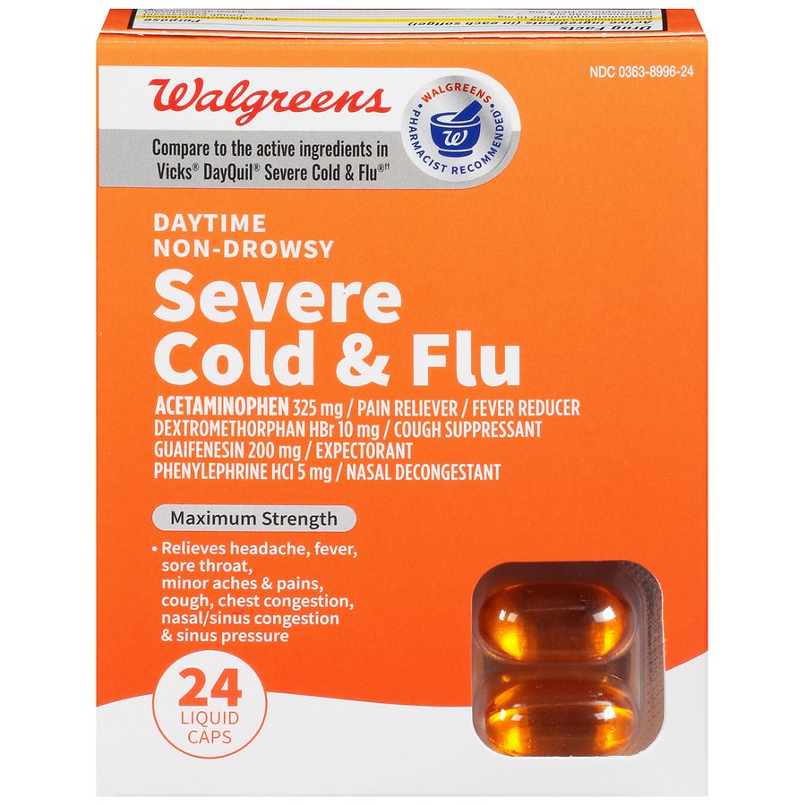   Basic Care Severe Daytime Cold and Flu, Maximum Strength  Liquid Cold Medicine, Non-Drowsy, Multi-Symptom Relief, for Adults and  Children Age 6 and Over, Original, 12 Fluid Ounces : Health 