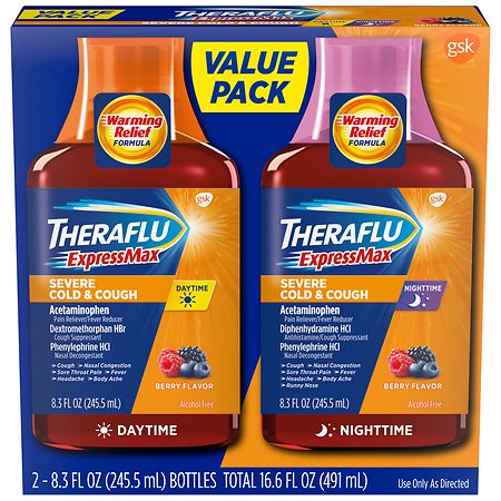 TheraFlu Expressmax Daytime/ Nighttime Severe Cold & Cough Syrup Combo Berry