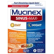 Mucinex Maximum Strength Day and Night Sinus Symptom Relief Liquid Gels ...