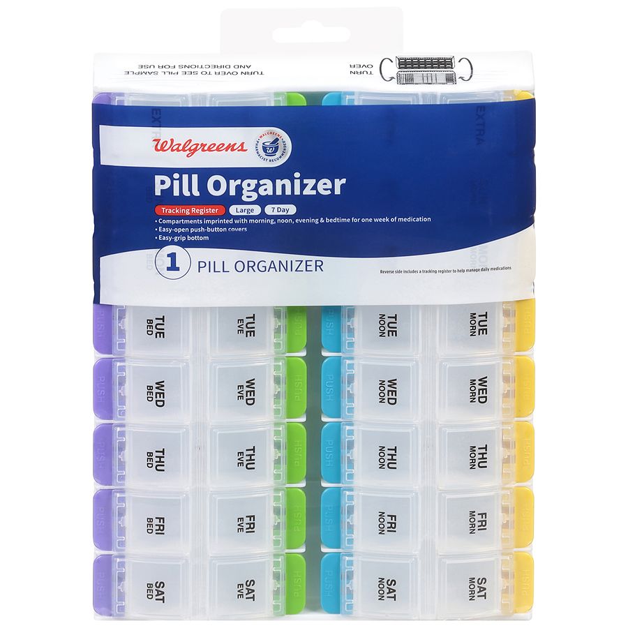 Pill Organizer, 7 Day Medicine Organizer Easy Push Button 7