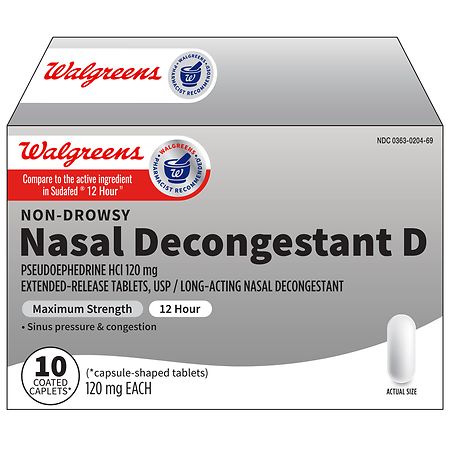 Walgreens Nasal Decongestant D Coated Caplets 12 Hour