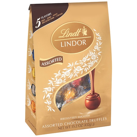 Lindt Lindor Assorted Platinum Truffles Bag Milk, Dark, White, Caramel & Sea Salt