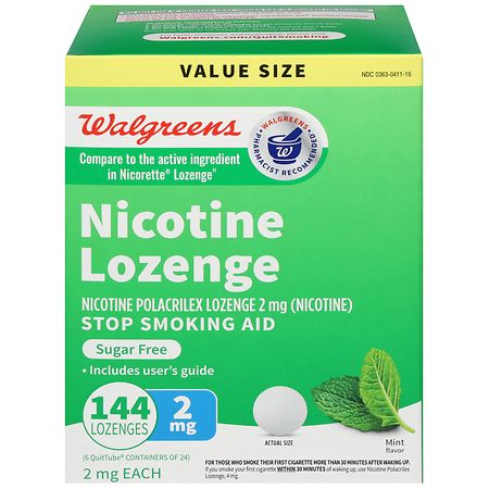 Walgreens Nicotine Polacrilex Lozenge, Sugar Free, Stop Smoking Aid, 2mg Mint