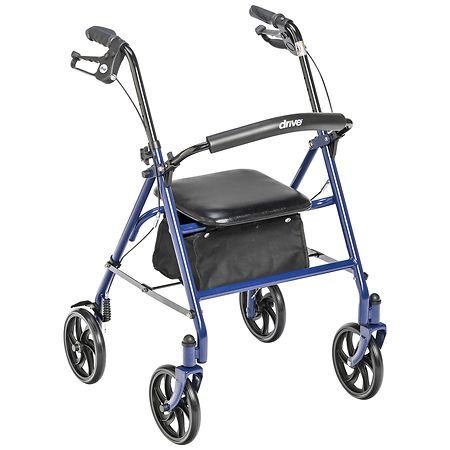 Drive Medical Four Wheel Rollator Rolling Walker with Fold Up Removable Back Support Blue