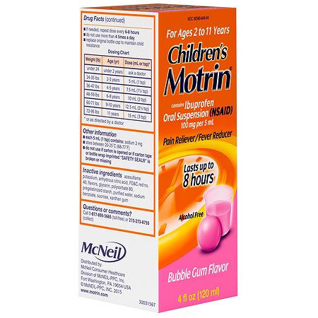 Children's Motrin Ibuprofen Liquid Medicine Bubble Gum