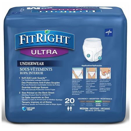 Medline FitRight Ultra Protective Underwear Medium 28-40 Waist 20