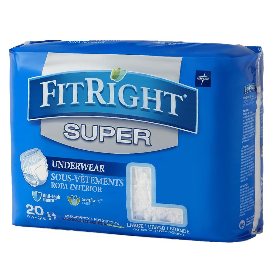 Medline FitRight Super Disposable Underwear L 20Ct