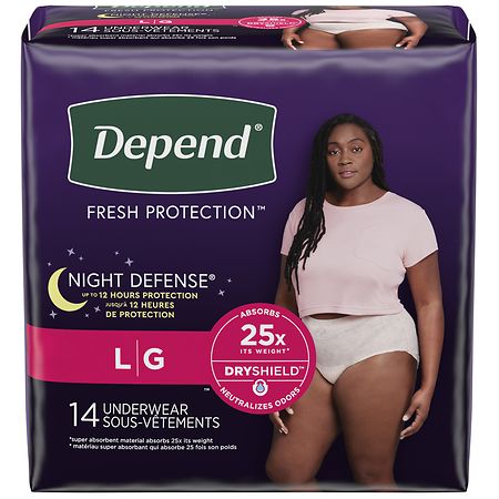 Depend Night Defense Adult Incontinence Underwear for Women, Disposable,  Overnight, Medium, Blush, 60 Count, Packaging May Vary