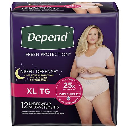 Depend Night Defense Adult Incontinence Disposable Overnight Size XL Blush  Underwear For Women, 12 ct - Fry's Food Stores