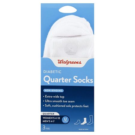 Walgreens Diabetic Quarter Socks For Women 6-10 White