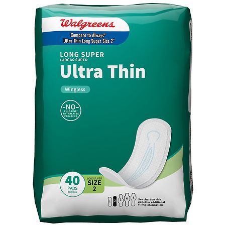 Walgreens Ultra Thin Maxi Pads, Long Super, Wingless Unscented, Size 2 (ct 40)