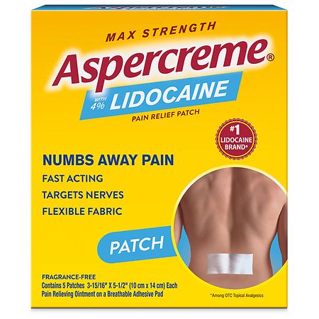Aspercreme Max Strength Lidocaine Patches Fragrance Free, Odor Free