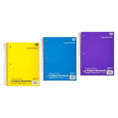 Wexford 5 Subject College Ruled Notebook Assortment Assorted