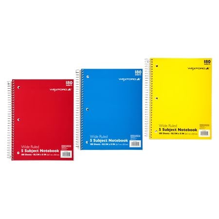 Wexford 5 Subject Wide Ruled Notebook Assortment Assorted