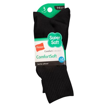 Hanes ComfortSoft Cuff Socks Black