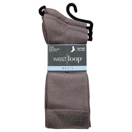 West Loop Men's Flat Knit Crew Socks, Gray