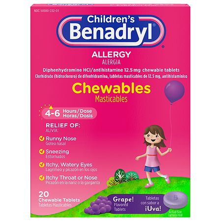 Children's Benadryl Allergy Relief Chewable Tablets Grape