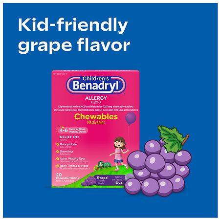 Children s Benadryl Allergy Relief Chewable Tablets Grape Walgreens