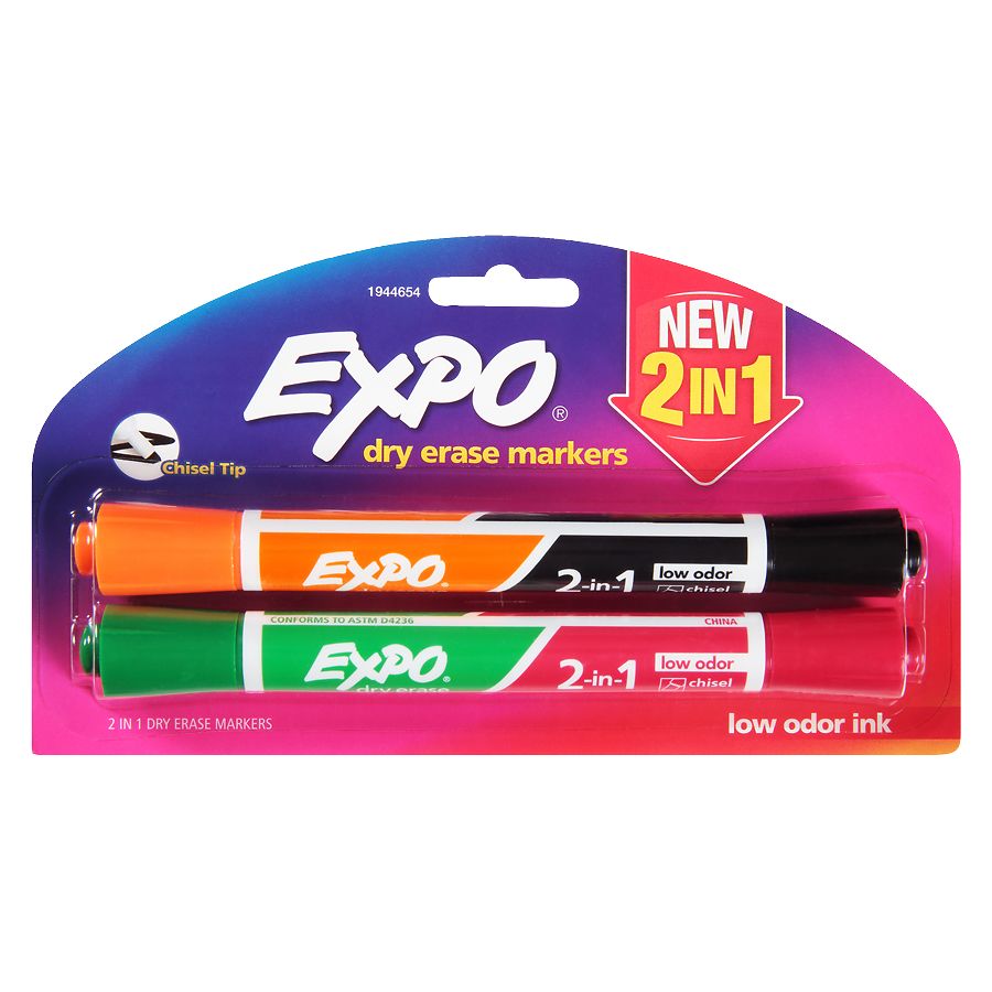 EXPO® Low Odor Dry Erase Vibrant Color Markers, Broad Chisel Tip, Assorted  Colors, 12/Set