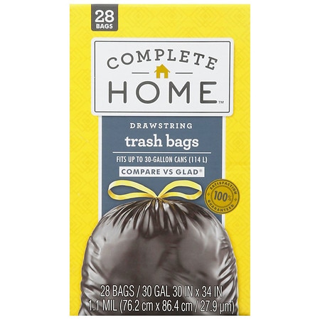 Complete Home Drawstring Trash 30 Gallon Black