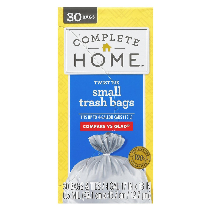 30-Count Complete Home Drawstring Trash Bags 4 Gallon