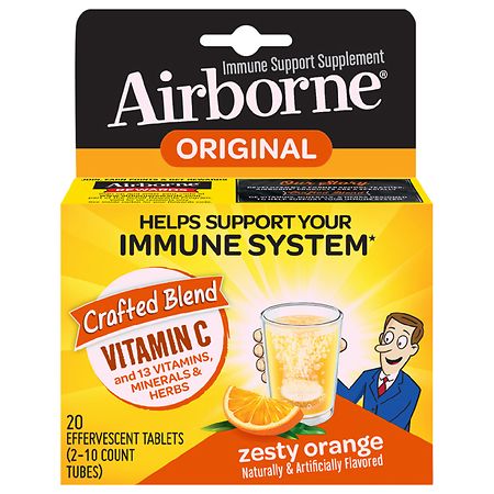 Airborne Effervescent Tablets, Vitamin C - Immune Support Supplement Zesty Orange