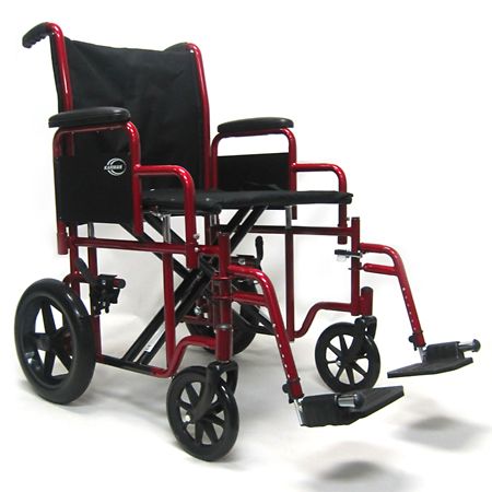 Karman Heavy Duty Transport Wheelchair with Removable Footrest and Armrest Seat 22x18 Burgundy