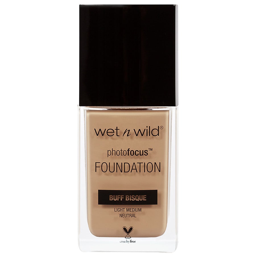 A tan bottle of Wet n Wild foundation with a black lid