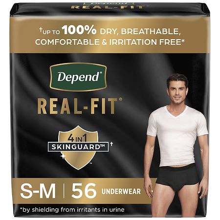 Depend Incontinence Underwear for Men, Disposable, Max Absorbency  Small/Medium (28 ct) Black
