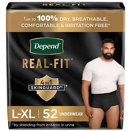 Depend Incontinence Underwear for Men, Disposable, Max Absorbency  Large/X-Large (26 ct) Black