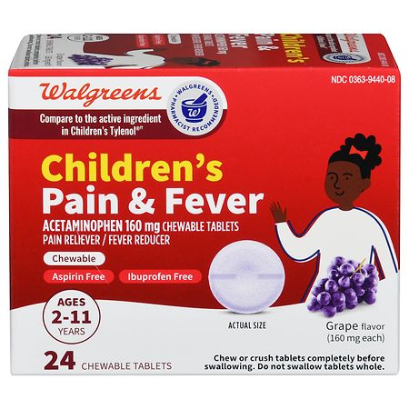 Walgreens Children's Pain & Fever Chewable Tablets Grape
