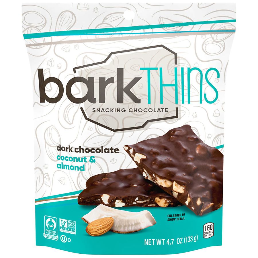 BarkThins Snacking Chocolate, Bag Dark Chocolate, Coconut and Almond