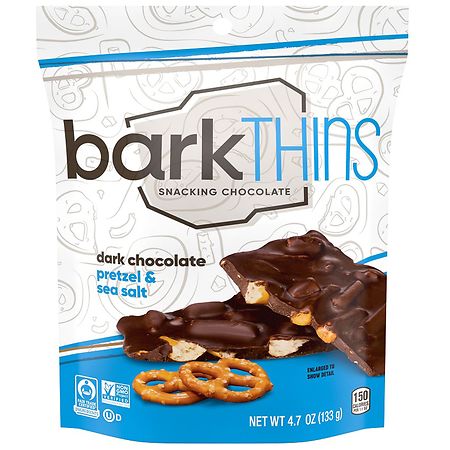 BarkThins Snacking Chocolate, Bag Dark Chocolate, Pretzel and Sea Salt