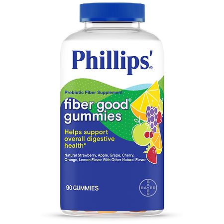 Phillips' Fiber Good Gummies Prebiotic Inulin Fiber Supplement Strawberry, Apple, Grape, Cherry, Orange, Lemon