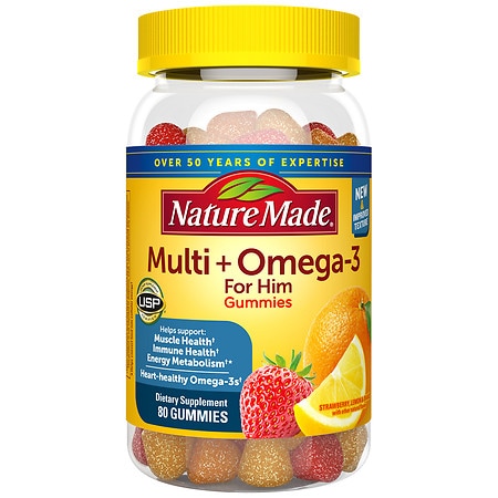 Nature Made Men's Multivitamin + Omega-3 Gummies Lemon, Orange & Strawberry