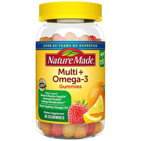 Nature Made Multivitamin + Omega-3 Gummies Strawberry, Lemon & Orange