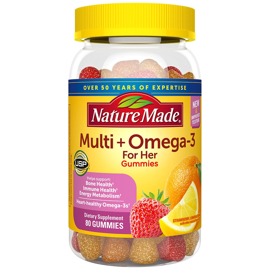Nature Made Women's Multivitamin + Omega-3 Gummies Lemon, Orange & Strawberry